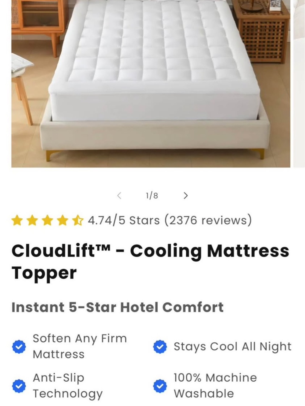 White Cooling Mattress Topper - Soft, Breathable Comfort